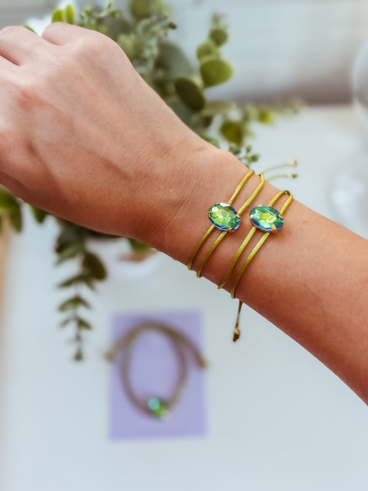 Whimsical- green bracelet (oval gem)