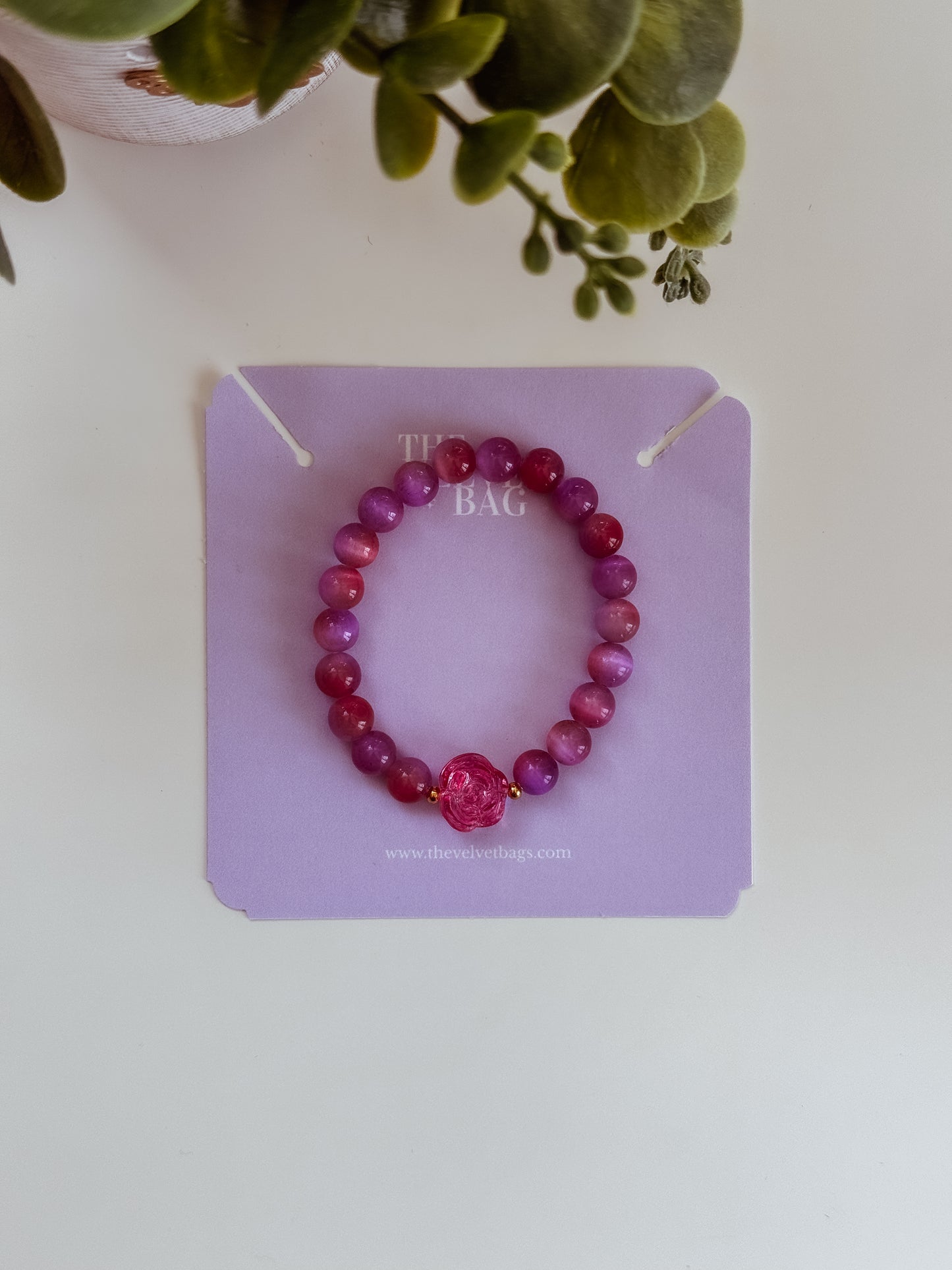 Pink rose elastic bracelet